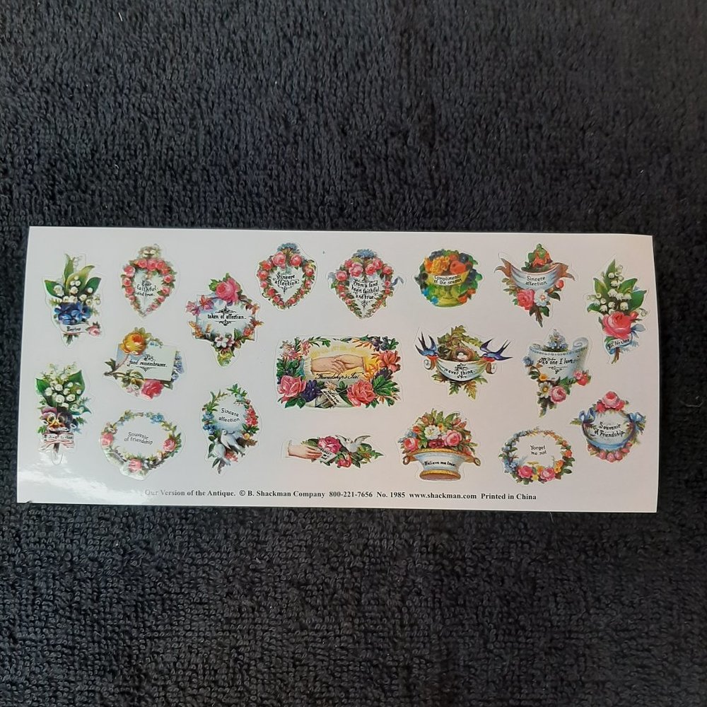 Vtg Sheet of 19 Victorian Floral Embossed Stickers